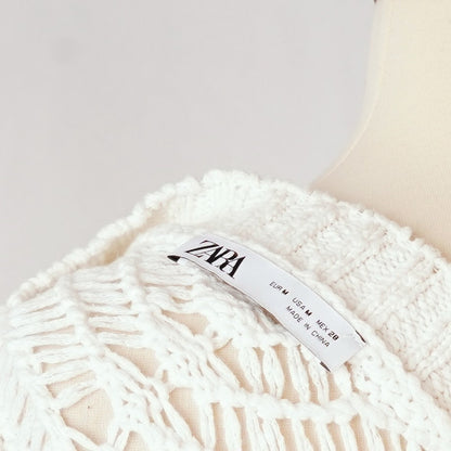 Zara Crochet Knit Crop Sweater Floral Details White - M