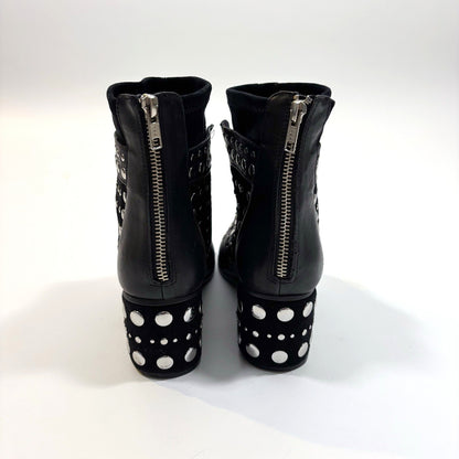 Cecelia New York Black Leather Silver Studded Ankle Boots Block Heel - 10