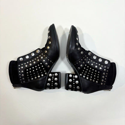 Cecelia New York Black Leather Silver Studded Ankle Boots Block Heel - 10