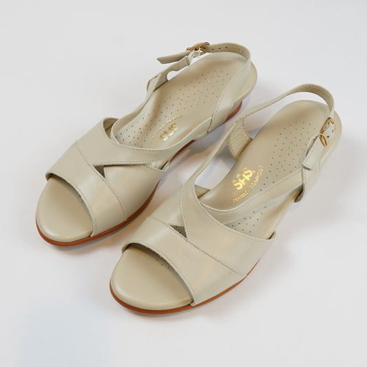 SAS Caress Cross Strap Wedge Sandal Bone White Tripad Comfort - 8