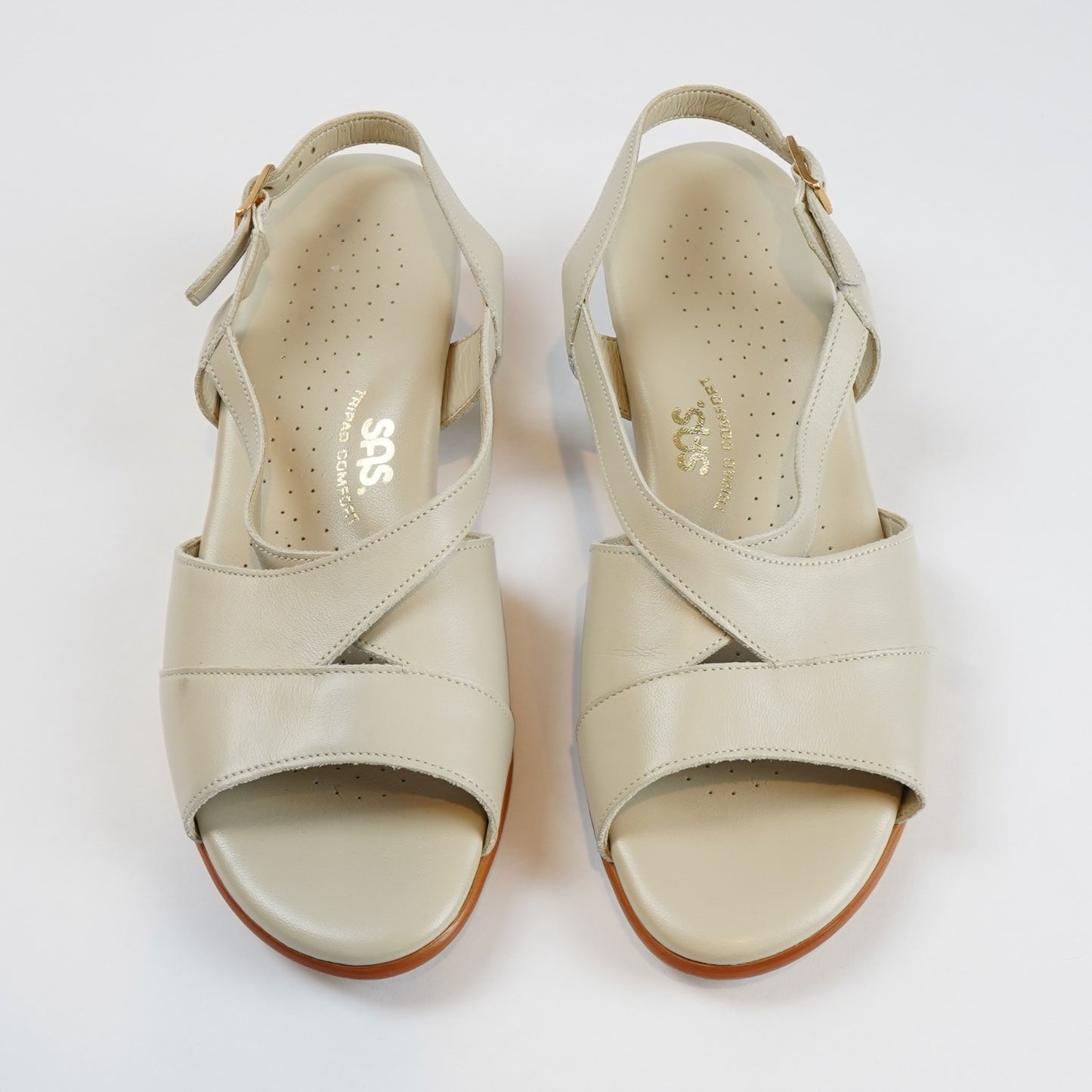 SAS Caress Cross Strap Wedge Sandal Bone White Tripad Comfort - 8