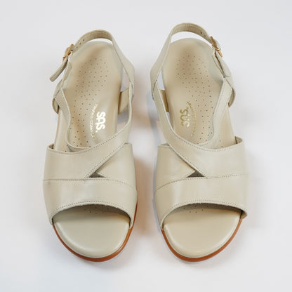 SAS Caress Cross Strap Wedge Sandal Bone White Tripad Comfort - 8