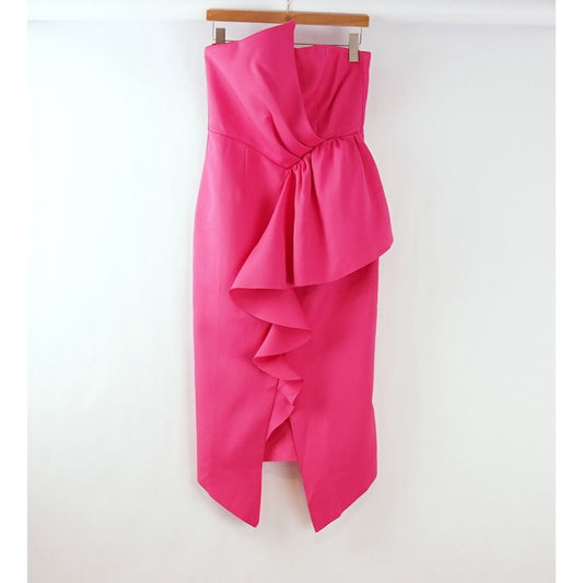 Elliatt Reception Dress Pink Fuchsia Cascade Ruffle Strapless - M