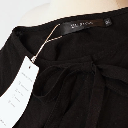 NWT Zesica Black Tie Front Long Puff Sleeve Peplum Babydoll Blouse - M
