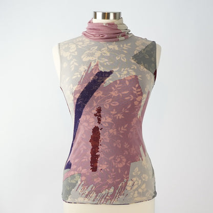 Petit Pois x Viviana G Sleeveless High Collar Top Abstract Purple Floral - M