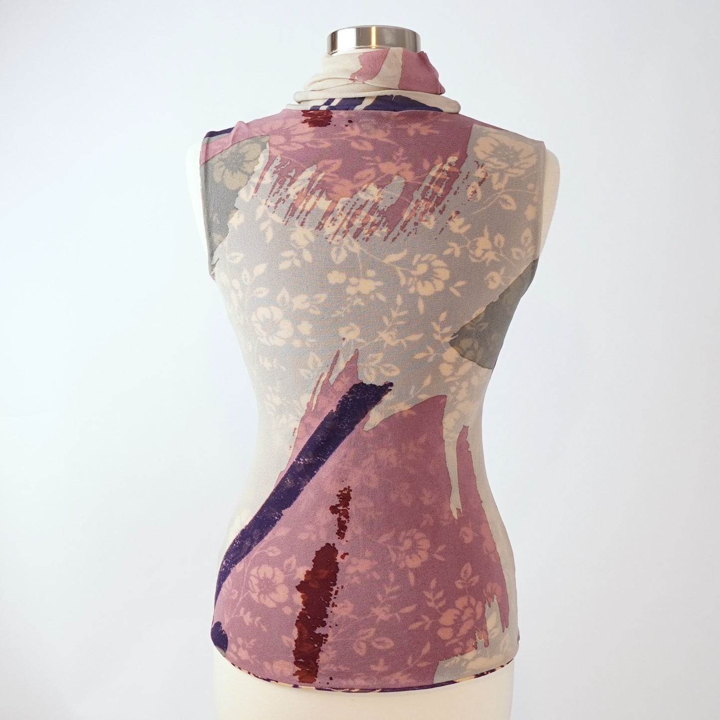 Petit Pois x Viviana G Sleeveless High Collar Top Abstract Purple Floral - M