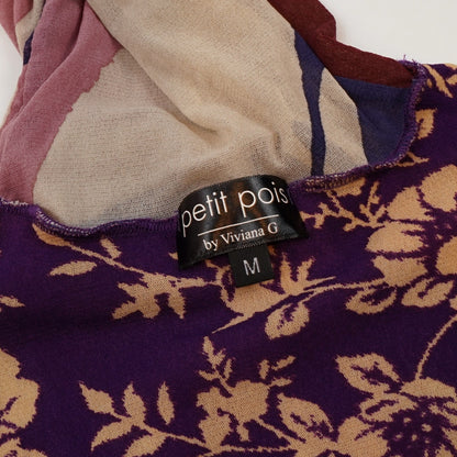 Petit Pois x Viviana G Sleeveless High Collar Top Abstract Purple Floral - M