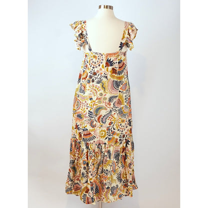 House of Harlow Tiered Floral Flutter Sleeve Midi Dress - M