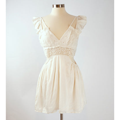 Free People Anna Twofer Lace Sheer Ruffles Crochet Overlay Mini Dress - S