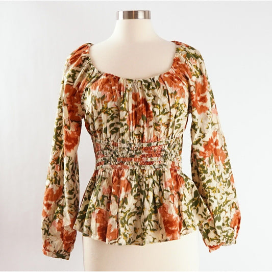 Sam Edelman Cilian Cotton Smocked Bustier Blouse - M