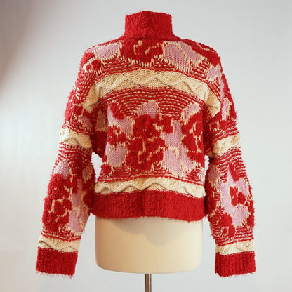 Zara Jacquard Knit Pink Red Sweater - M