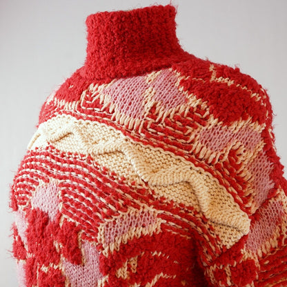 Zara Jacquard Knit Pink Red Sweater - M