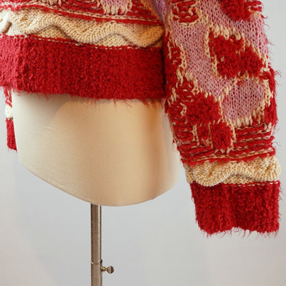 Zara Jacquard Knit Pink Red Sweater - M