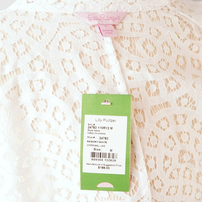 Lilly Pulitzer White Lace Carolyn Coverup Kimono Belted Fringe - M