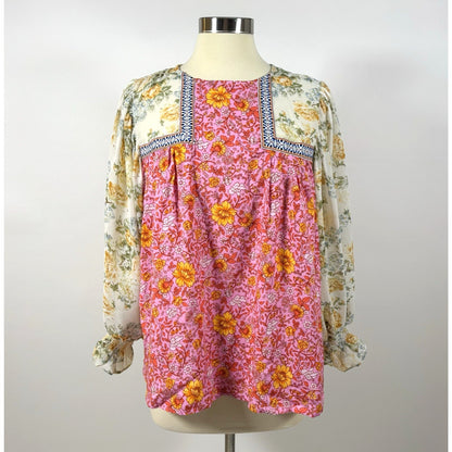 Entro Bright Floral Mixed Print Embroidered Blouse - S