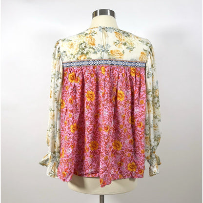 Entro Bright Floral Mixed Print Embroidered Blouse - S