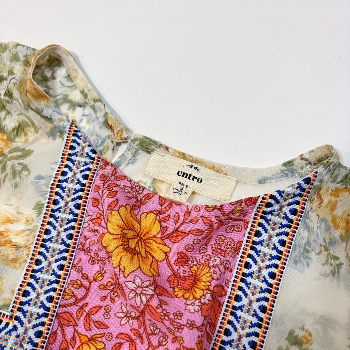 Entro Bright Floral Mixed Print Embroidered Blouse - S