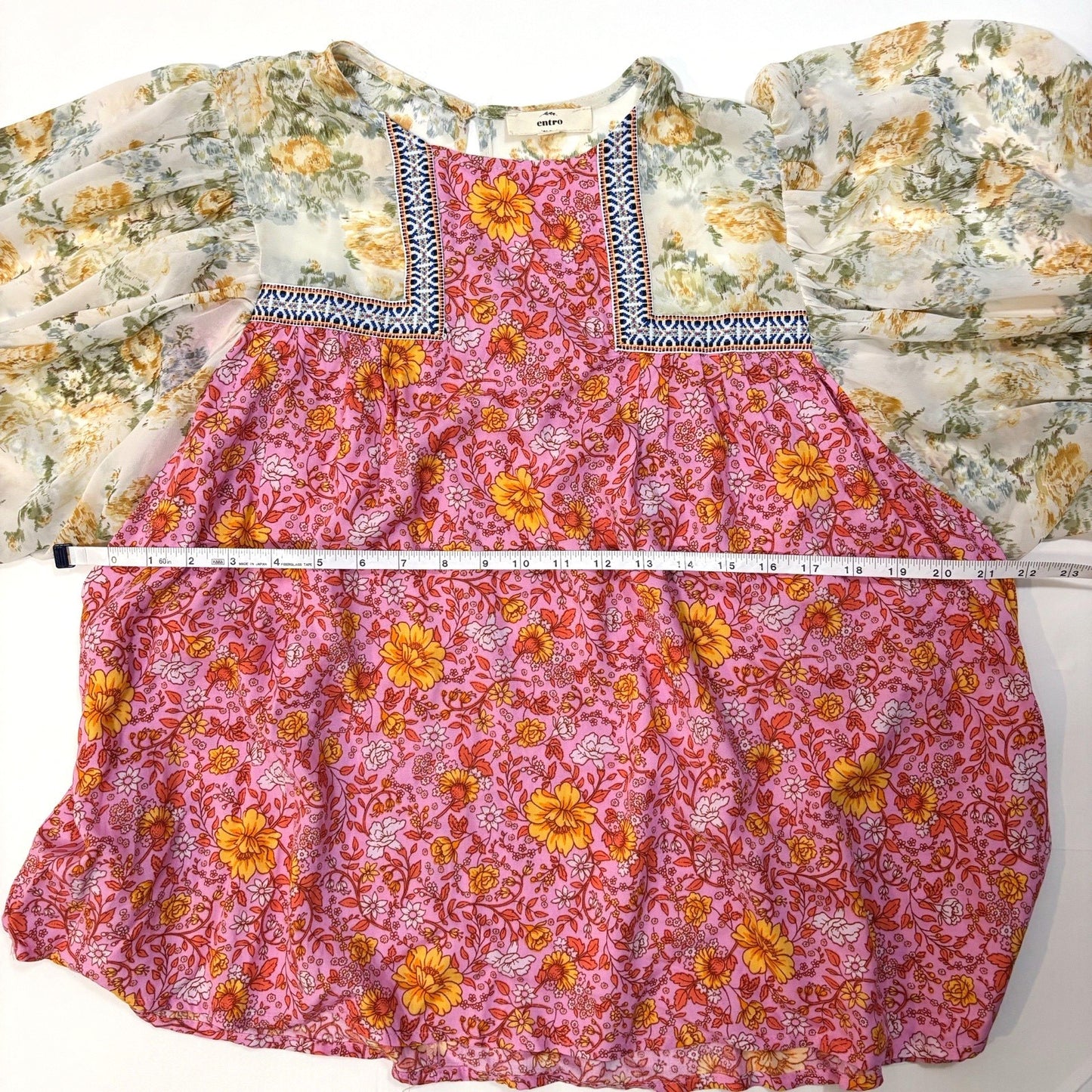 Entro Bright Floral Mixed Print Embroidered Blouse - S