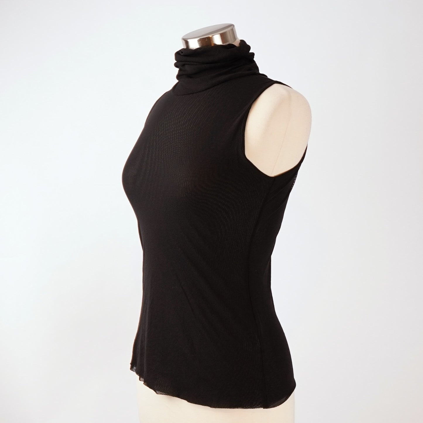 Petit Pois x Viviana G Sleeveless High Collar Top Black Mesh - M