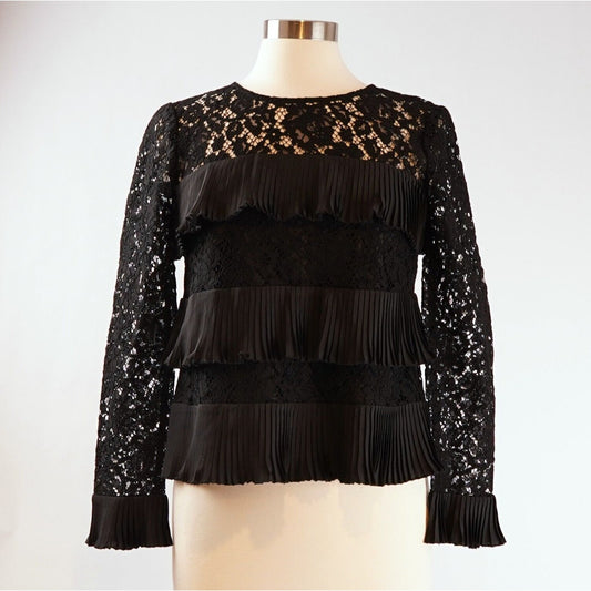 J Crew Black Tiered Lace Long Sleeve Ruffle Blouse - 2