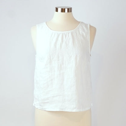Sigrid Olsen Sleeveless Blouse Shell Buttons White 100% Linen - M