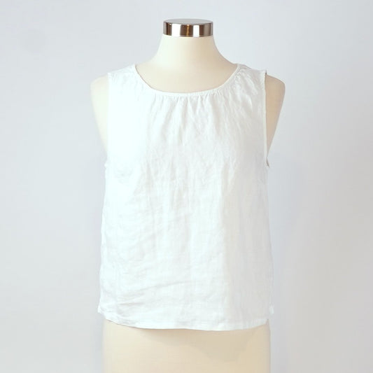 Sigrid Olsen Sleeveless Blouse Shell Buttons White 100% Linen - M