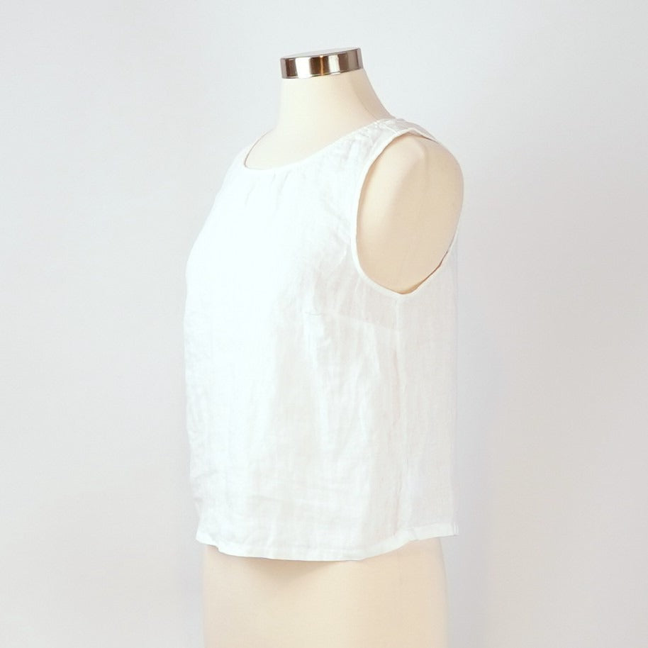 Sigrid Olsen Sleeveless Blouse Shell Buttons White 100% Linen - M