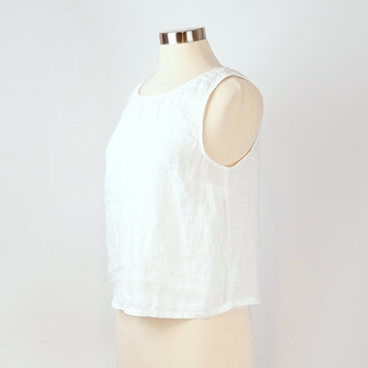 Sigrid Olsen Sleeveless Blouse Shell Buttons White 100% Linen - M