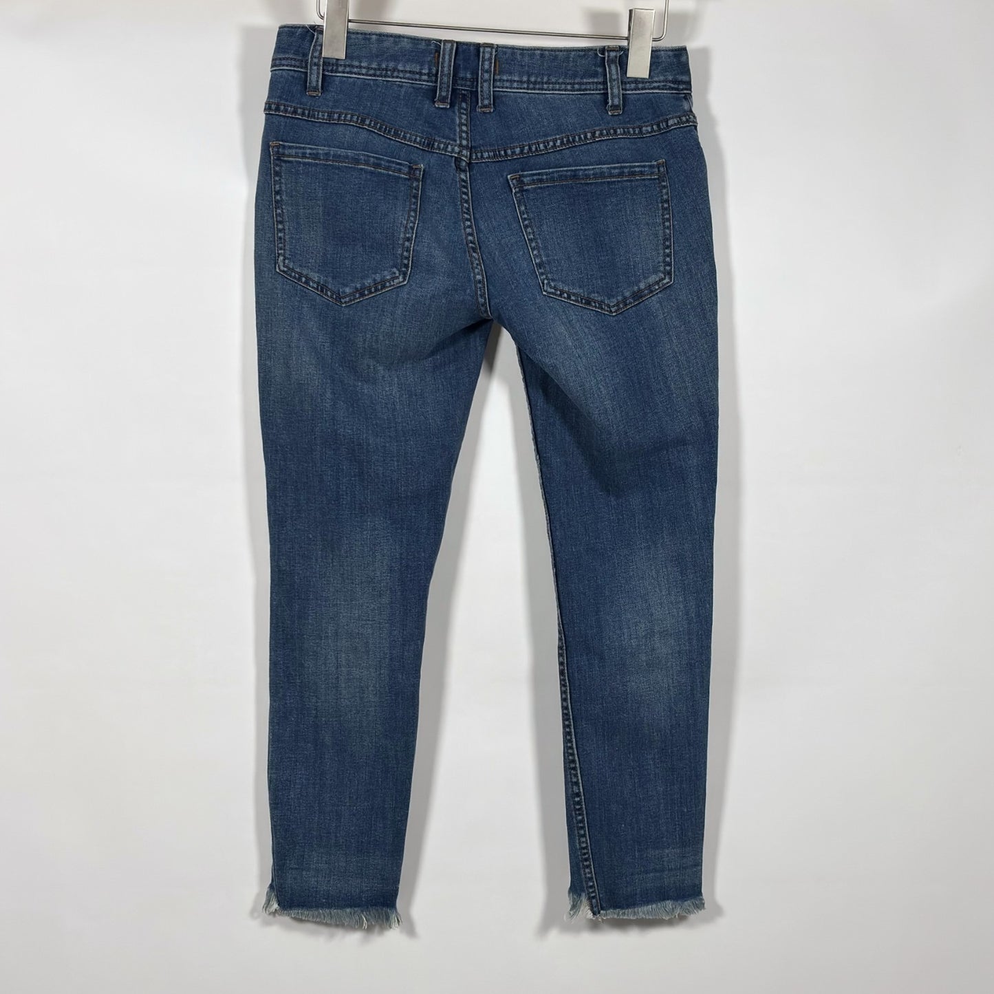 Free People Raw Hem Low Rise Distressed Skinny Jeans Medium Wash - 27
