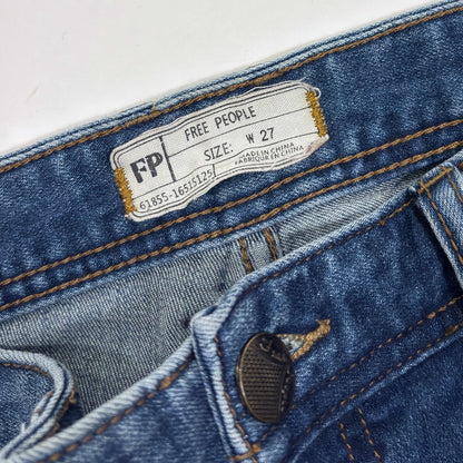 Free People Raw Hem Low Rise Distressed Skinny Jeans Medium Wash - 27