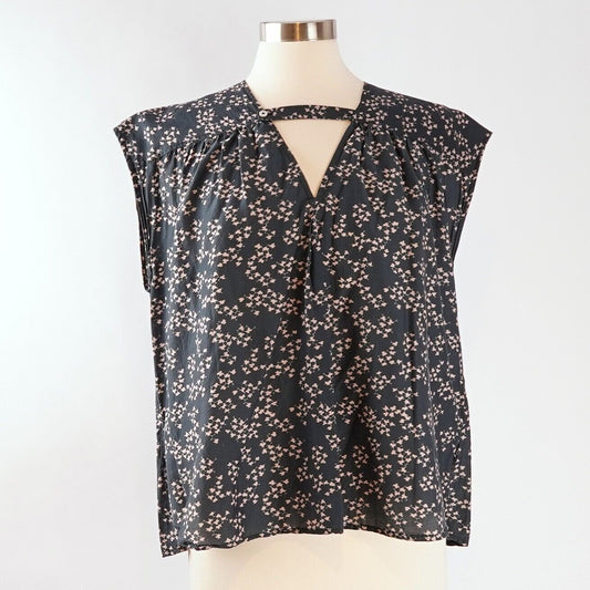 Current/Elliott Short Sleeve Navy Blouse Cotton Silk Blend - L