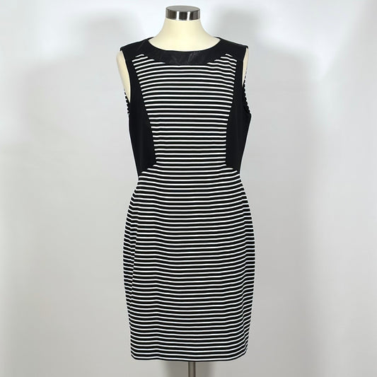 Anne Klein Striped Sheath Dress Vegan Leather Black White - 14