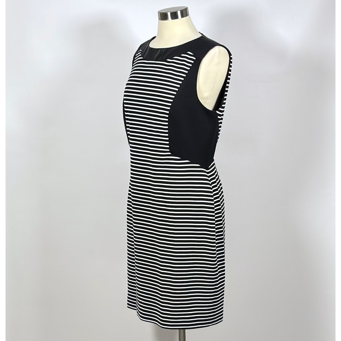 Anne Klein Striped Sheath Dress Vegan Leather Black White - 14