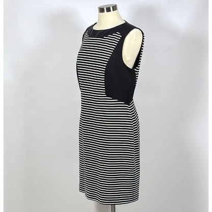 Anne Klein Striped Sheath Dress Vegan Leather Black White - 14