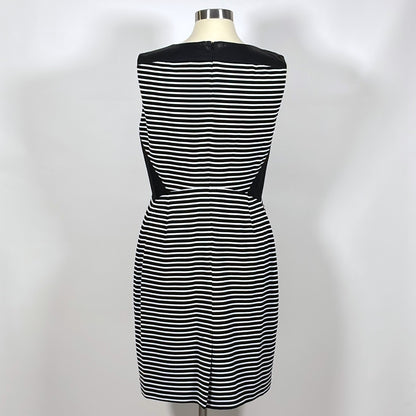Anne Klein Striped Sheath Dress Vegan Leather Black White - 14
