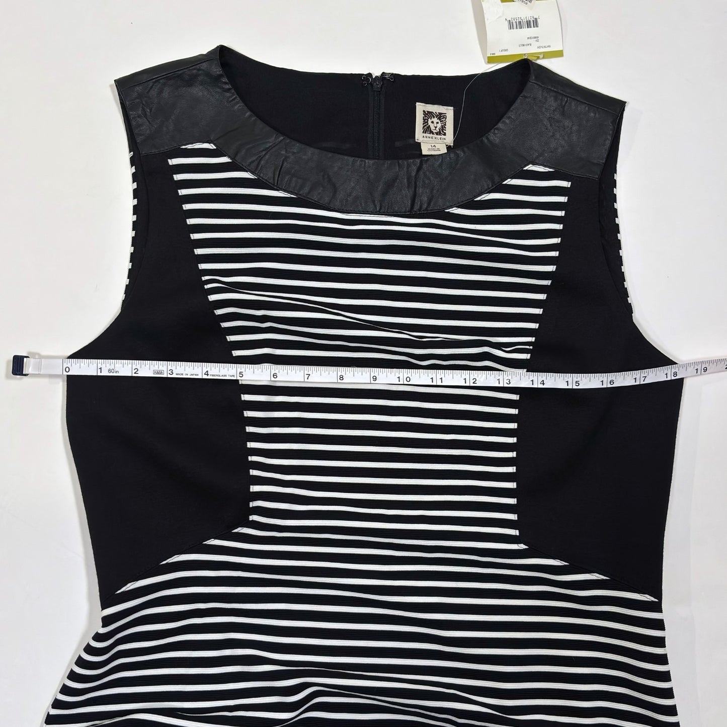 Anne Klein Striped Sheath Dress Vegan Leather Black White - 14