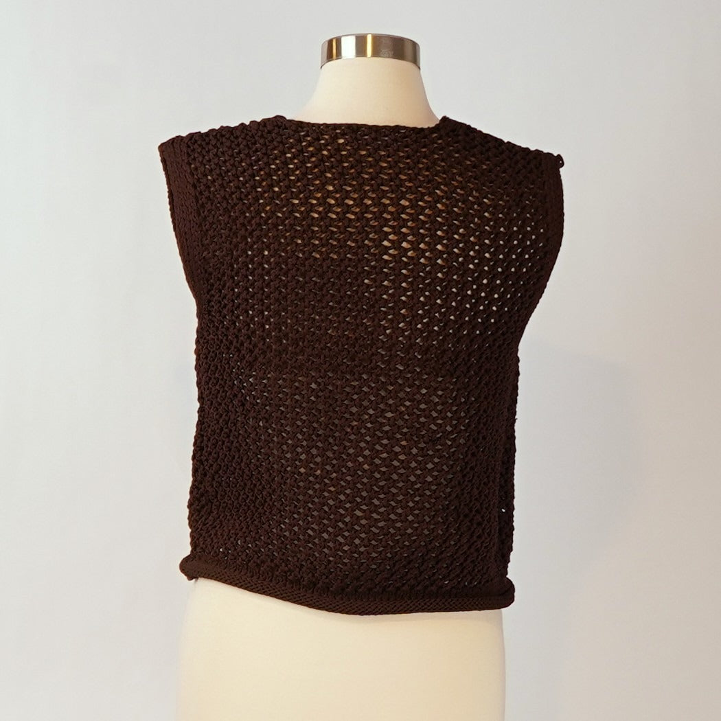 Vigoss Crochet Sweater Vest Chocolate Brown Gold Buttons - S