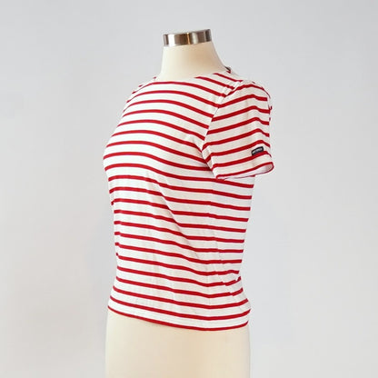 Saint James L'atelier Breton Striped Short Sleeve Shirt Red White - XS