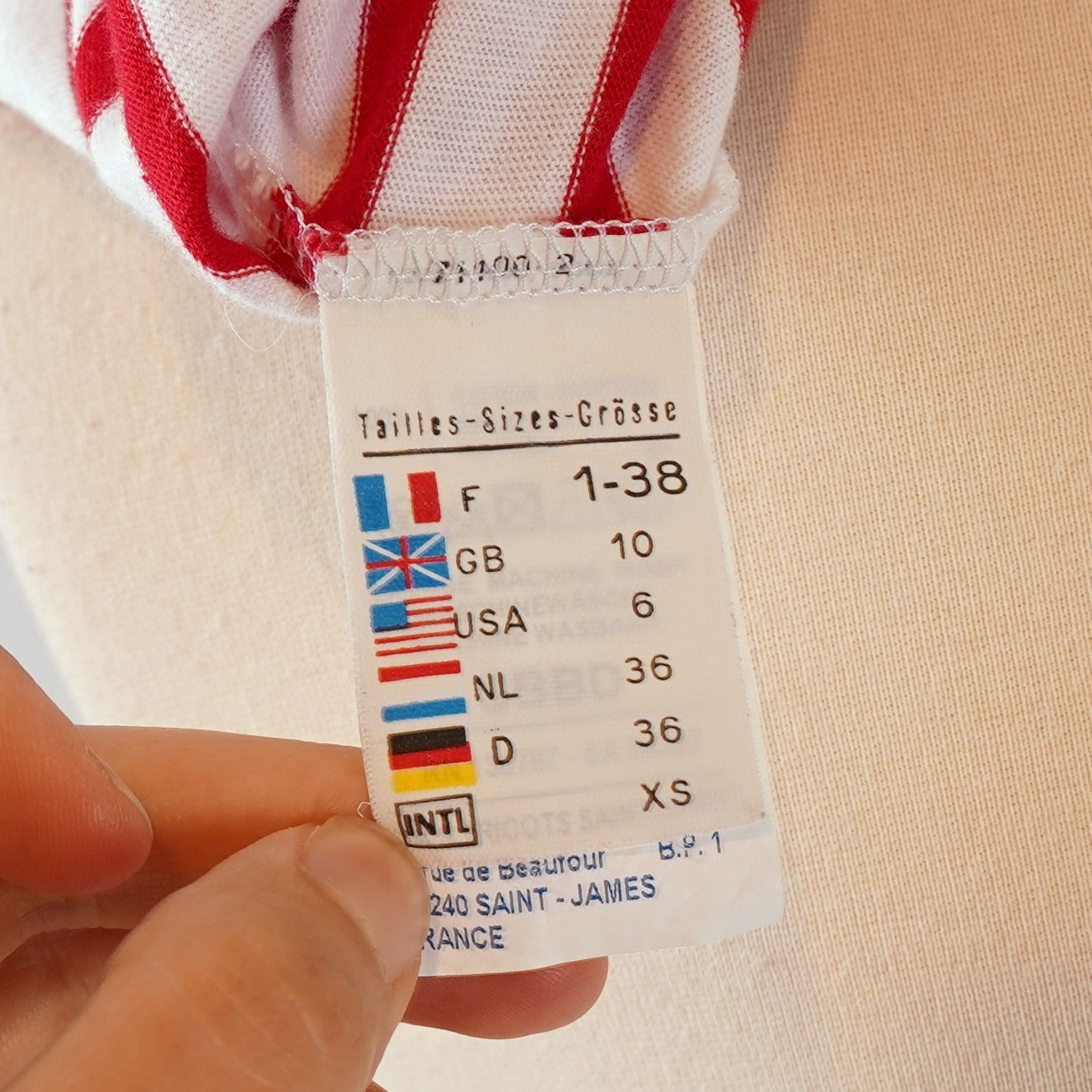 Saint James L'atelier Breton Striped Short Sleeve Shirt Red White - XS