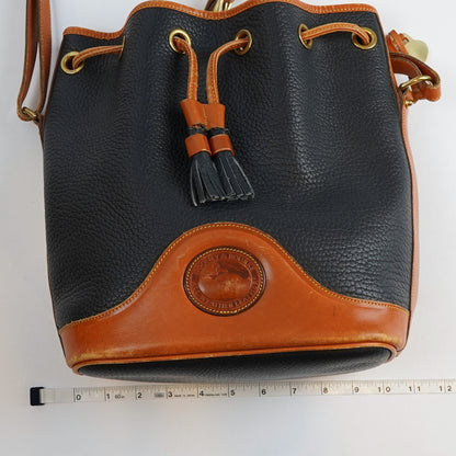 Dooney & Bourke Vintage Drawstring Bucket Bag Navy Brown Leather