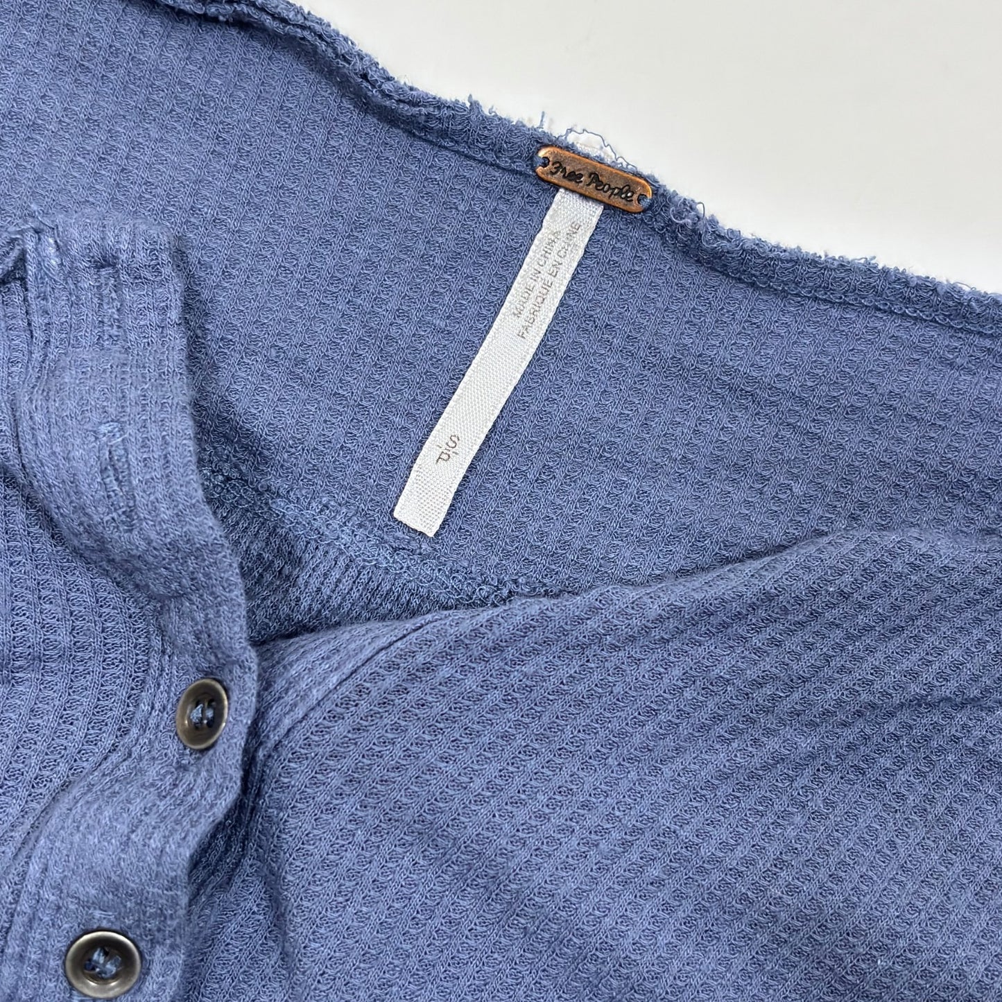 Free People Waffle Knit Oversized Henley Top Hi Low Hem Dusty Blue - S