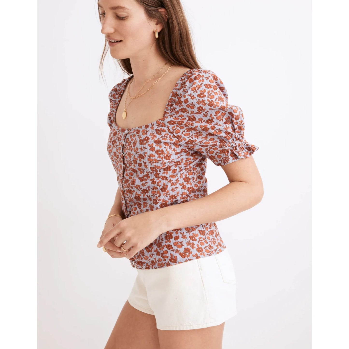 Madewell Button-Front Smocked-Back Top in Piccola Floral - 4
