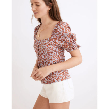 Madewell Button-Front Smocked-Back Top in Piccola Floral - 4