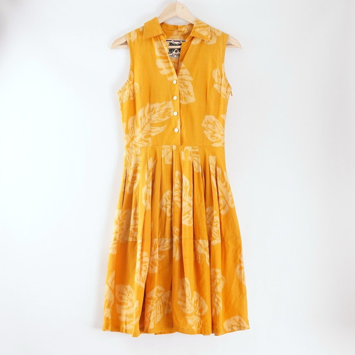 Samantha Sung Yellow Leaf Print Dress - S