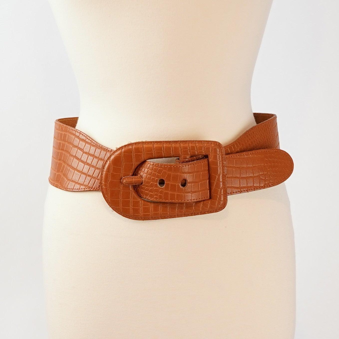 Express Vintage Chestnut Brown Croc Embossed Leather Chunky Belt - L