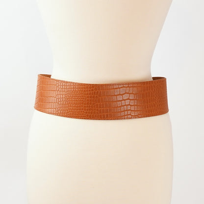 Express Vintage Chestnut Brown Croc Embossed Leather Chunky Belt - L