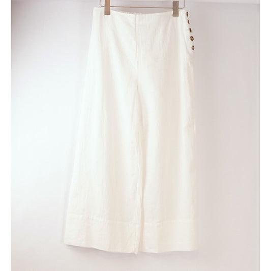 GOOD LUCK GEM Wide Leg Button Detail White Crop Pants - L