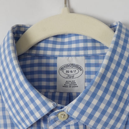 Brooks Brothers Slim Fit Long Sleeve Button Down Poplin Gingham - Large 16-6/7