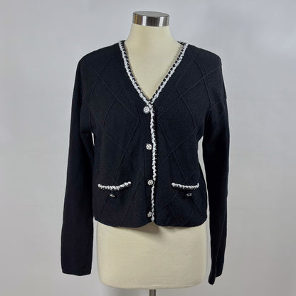 Laundry by Shelli Segal Diamond Design Black White Crochet Cardigan - M