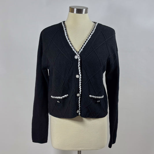 Laundry by Shelli Segal Diamond Design Black White Crochet Cardigan - M